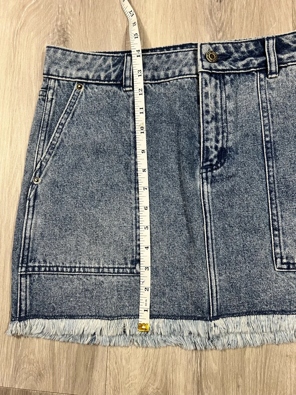 Michael Kors Frayed Denim Mini Skirt in Blue